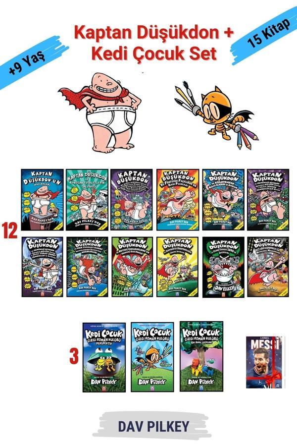 Altın Kitaplar Kaptan Düşükdon 12 Kitap+Kedi Çocuk 3 Kitap,Çizgi Roman Seti,15 Kitap Set, Dav Pılkey, Defter Hediye - Altın Kitaplar - Image 1