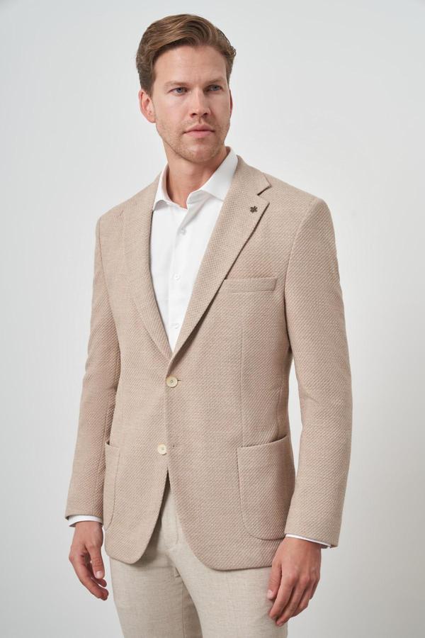  Erkek Bej Trend Dynamic Fit  Mono Yaka Ceket - Image 1