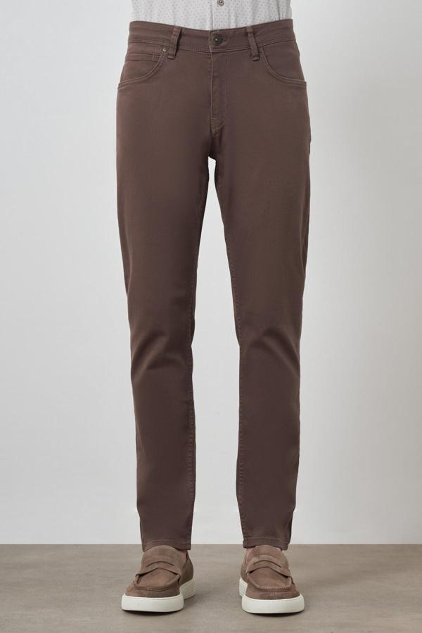  Erkek KAHVE Pamuk 5 Cep Slim Fit Jean Kot Pantolon - Image 1