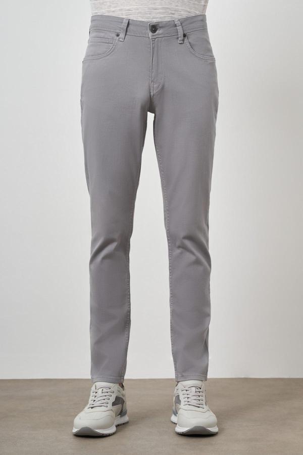  Erkek Gri Pamuk 5 Cep Slim Fit Jean Kot Pantolon - Image 1