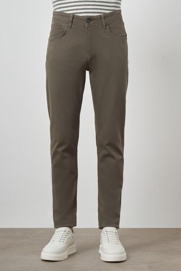  Erkek Haki Pamuk 5 Cep Slim Fit Jean Kot Pantolon - Image 1
