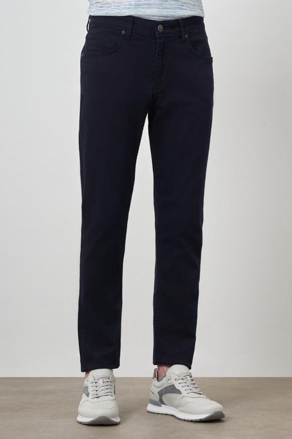  Erkek Lacivert Pamuk 5 Cep Slim Fit Jean Kot Pantolon - Image 1