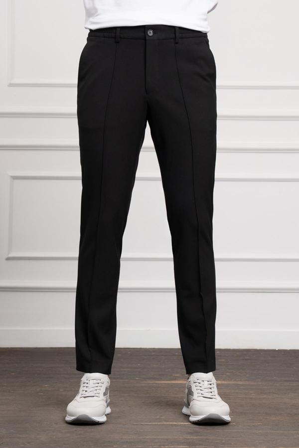  Erkek Siyah Slim Fit Dar Kesim Lastikli Pantolon - Image 1