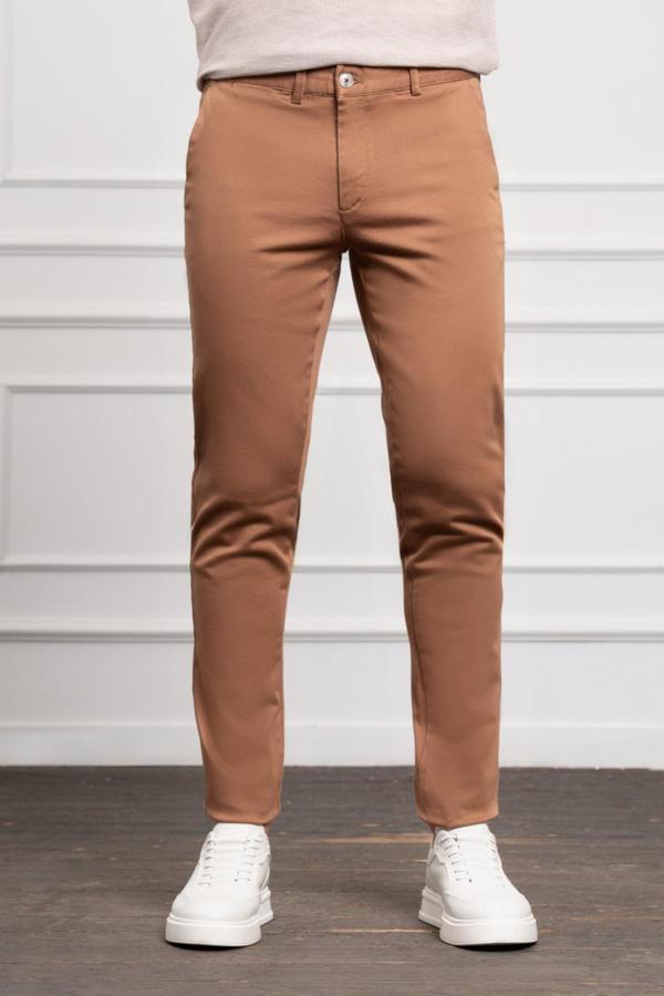  Erkek Camel Slim Fit Dar Kesim Chino Pantolon - Image 1