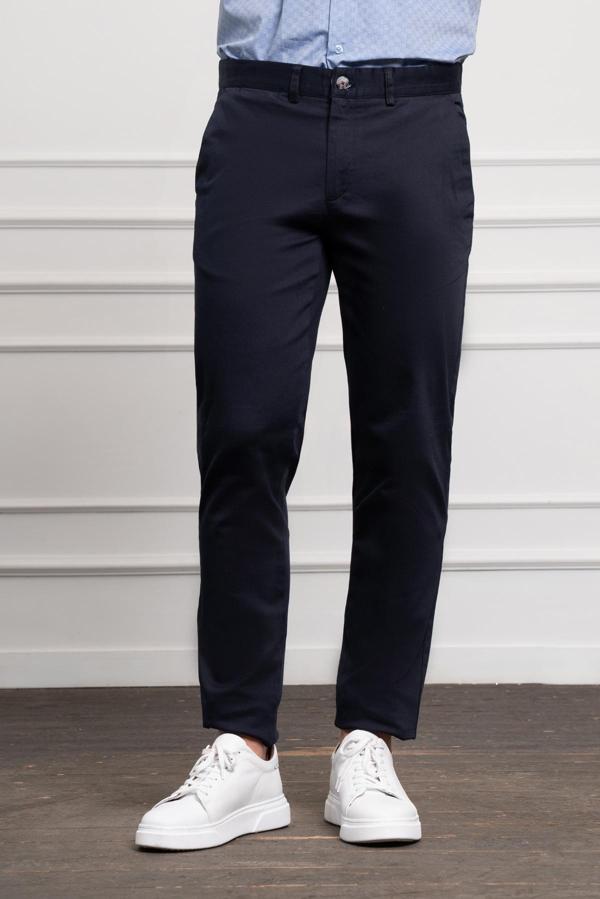  Erkek Lacivert Slim Fit Dar Kesim Chino Pantolon - Image 1