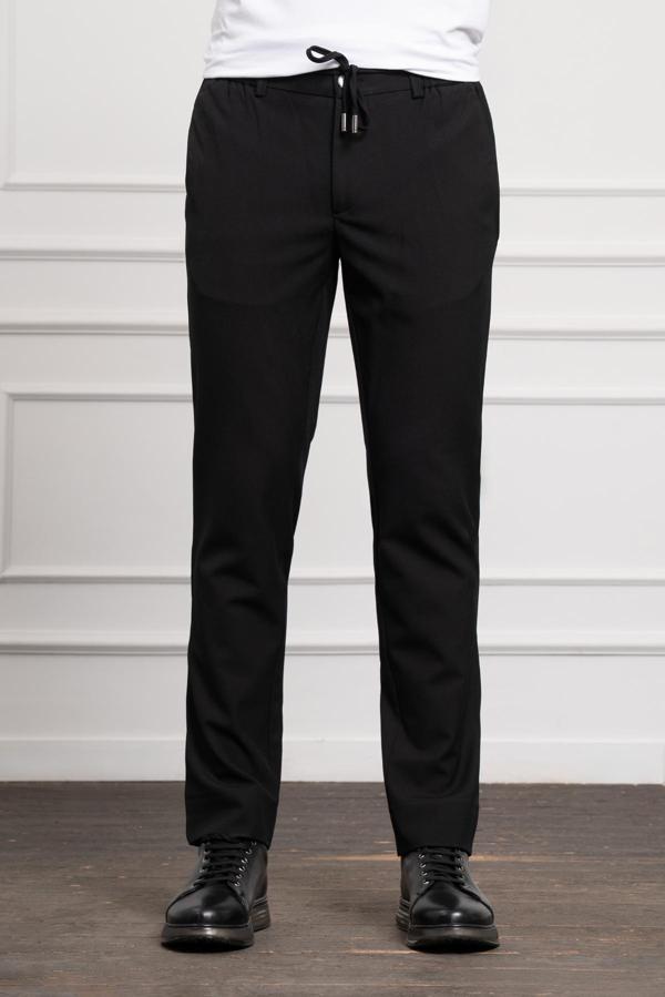  Erkek Siyah Slim Fit Dar Kesim İpli Jogger Pantolon - Image 1