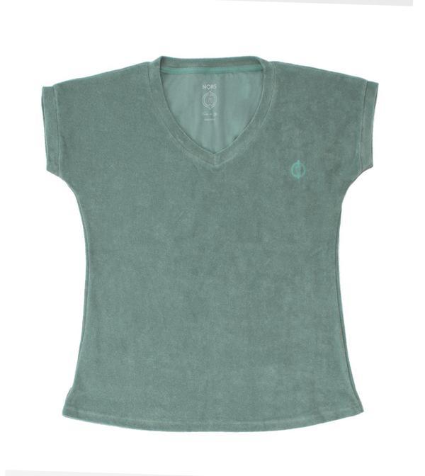V Yaka Kadın Havlu Tshirt - Zeytin - Image 1