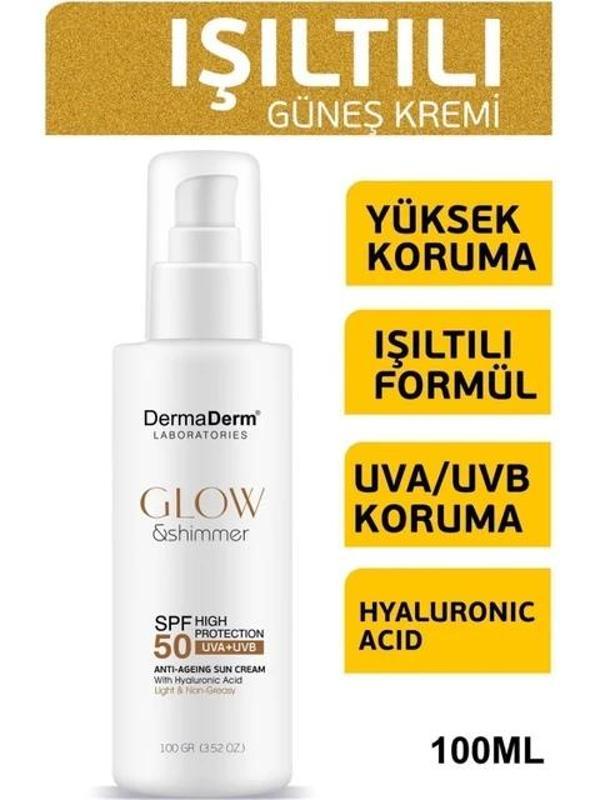 Dermaderm Glow ve Shimmer Simli Günes Kremi Spf 50 100 GR - Image 1