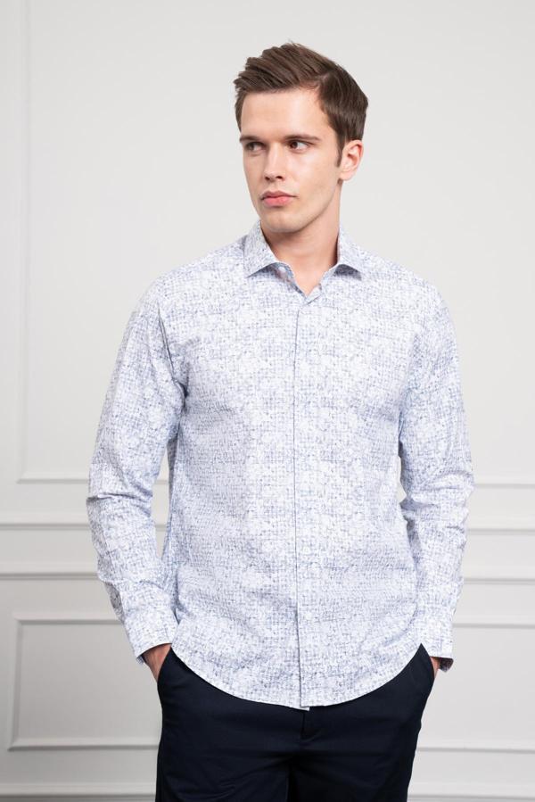  Erkek Lacivert Trend Dynamic Fit İtalyan Yaka Gömlek - Image 1