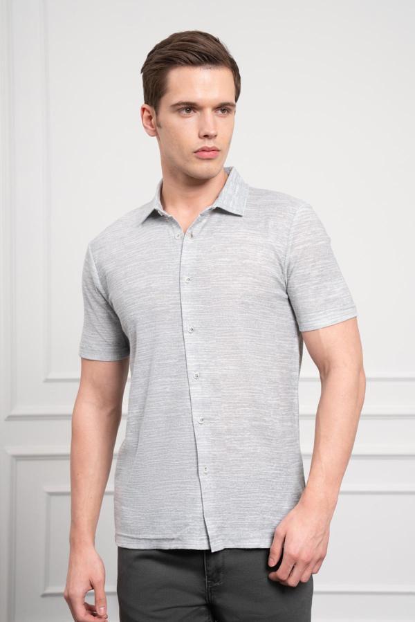  Erkek Yeşil Trend Apaçi Yaka Dynamic Fit Kısa Kollu Gömlek - Image 1