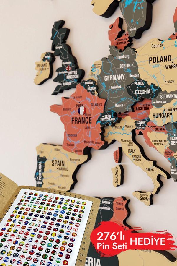 Colorfull Worlds Renkli Tasarım 3D Ahşap Dünya Haritası - Ahşap Dünya Haritası - Image 1