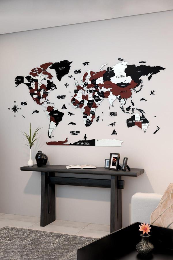 Colorfull Worlds 3D Ahşap İngilizce Dünya Haritası - 150X80Cm - Image 1