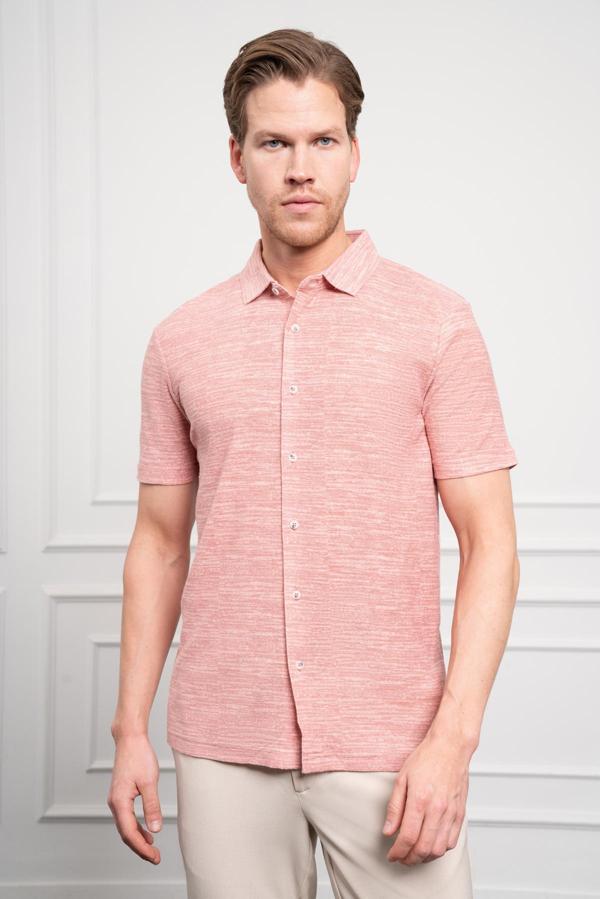  Erkek Kiremit Trend Apaçi Yaka Dynamic Fit Kısa Kollu Gömlek - Image 1