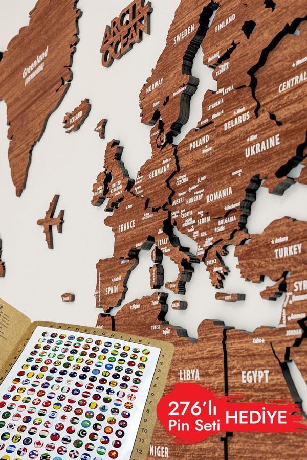 Colorfull Worlds 3 Boyutlu Ahşap Dünya Haritası, Ahşap Duvar Dekoru, Duvar Tablo, Gerçek Dünya Haritası - Image 1