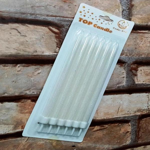 Kuzey White Bırthday Candle Vıp Uzun Parlak Metalik Simli Beyaz Pasta Mumu 6 Adet Beyaz Doğum Günü Mumu - Image 1