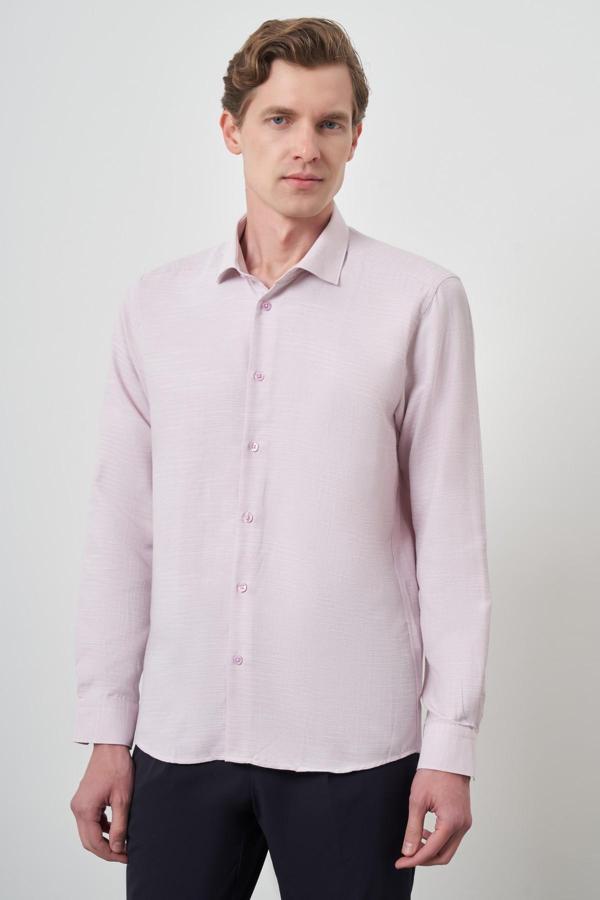  Erkek Pembe Slim Fit İtalyan Yaka Gömlek - Image 1