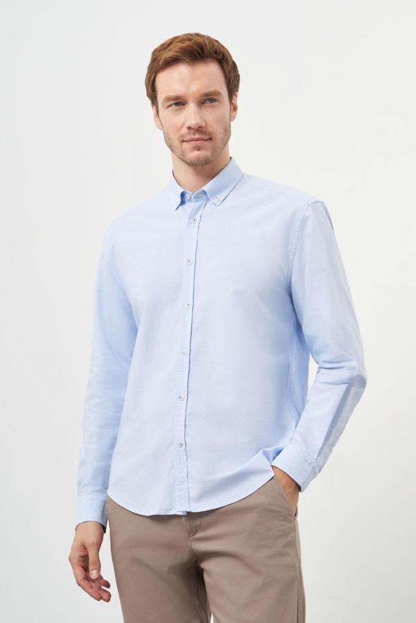  Erkek A. MAVİ Pamuk Trend Düğmeli Yaka Dynamic Fit Gömlek - Image 1