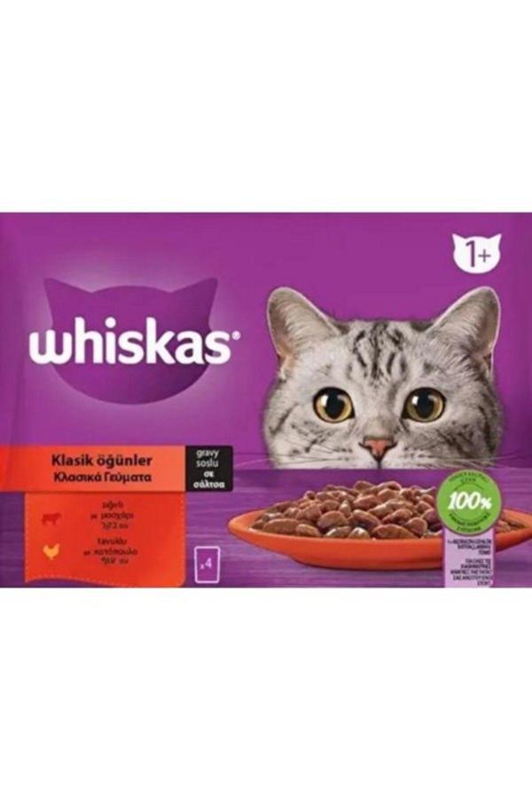 Whiskas Klasik Öğünler Sığırlı Tavuklu Yetişkin Yaş Kedi Maması 4X85 13ADET - Image 1