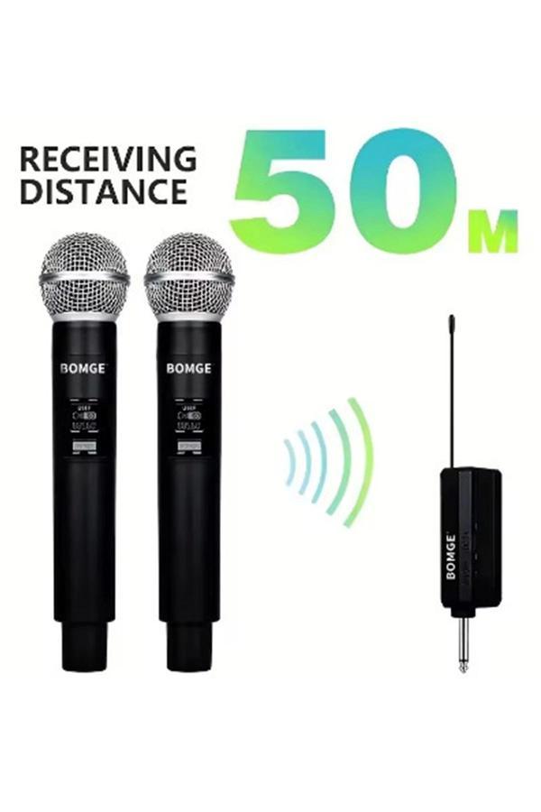 Profesyonel Çiftli Kablosuz Mikrofon Seti Karaoke Şarj Edilebilir 50 Metre Mesafe - Image 1