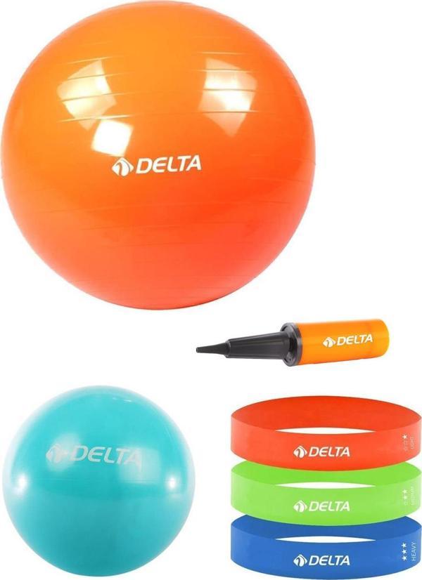 Delta 75 cm-20 cm Pilates Topu 3'lü Squat Bandı Egzersiz Direnç Lastiği Pilates Topu Pompası Seti - Image 1