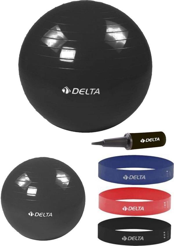 Delta 75 cm-20 cm Pilates Topu 3'lü Squat Bandı Egzersiz Direnç Lastiği Pilates Topu Pompası Seti - Image 1