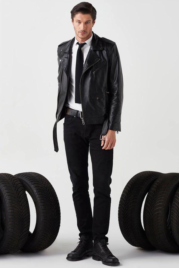 Deriza Jack Hakiki Deri Siyah Biker Ceket - Image 1