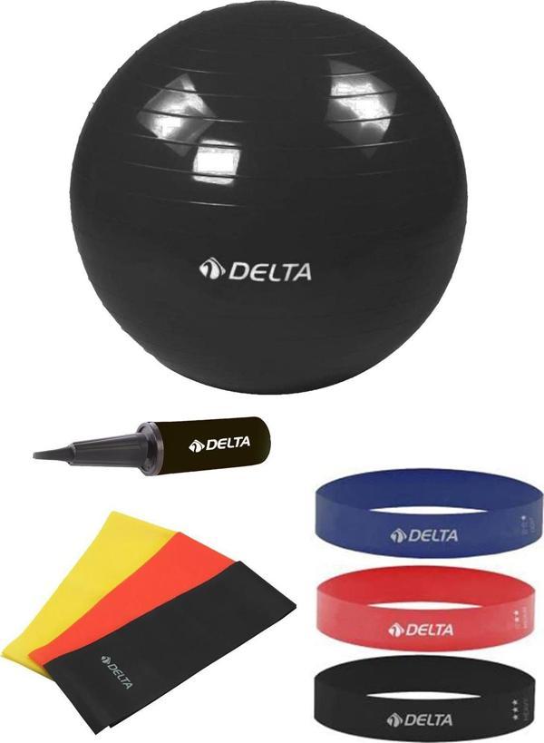 Delta 85 cm Pilates Topu 3'lü Pilates Bandı 3'lü Squat Bandı Direnç Lastiği Şişirme Pompası Seti - Image 1