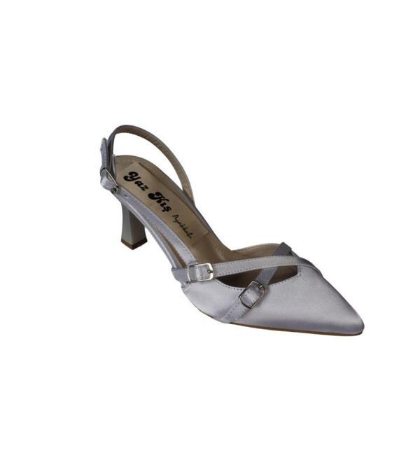 YAZKIŞ Kadın Gümüş Saten Bordo Rugan Üstü Toklaı Burnu Sivri 7cm İnce Topuklu  Stiletto Ayakkabı - Image 1