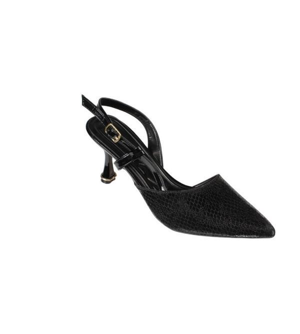 YAZKIŞ Kadın Siyah Gümüş Altın Parlak Petek Malzeme 8cm Kadeh topuk Önü Sivri Arkası Açık Fantazi Ayakkabı - Image 1