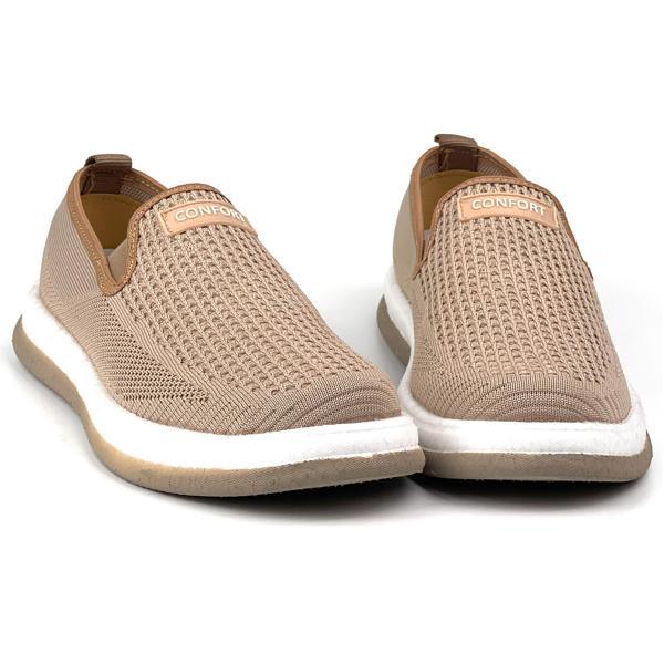 Erkek Bej Triko Bağcıksız Esnek Hafif Günlük Casual Sneaker Spor Ayakkabı - Image 1