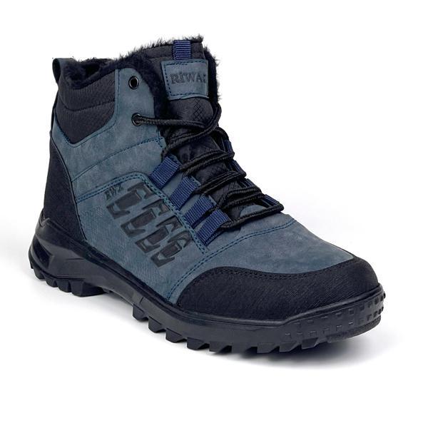 Erkek Lacivert Fermuarlı Bağcıklı Outdoor Suya Soğuğa Dayanıklı Rahat İçi Kürklü Trekking Kışlık Bot - Image 1