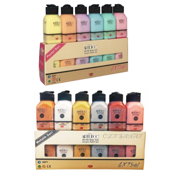 Artdeco Akrilik Boya 6x75 ml Metalik Renkler + 6x75ml Pastel Renkler Set - Image 1