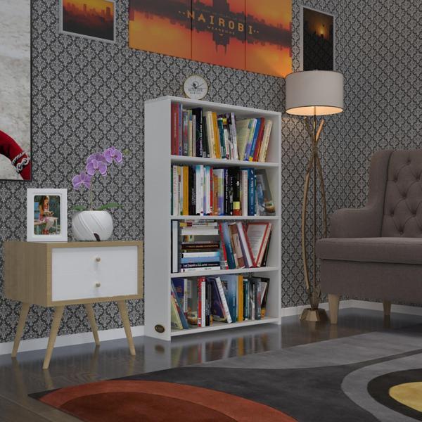 Kenzlife kitaplık süper ga 120*80*19 byz 4 katlı tek bölme ofis mutfak banyo dolabı arkalıksız - Image 1