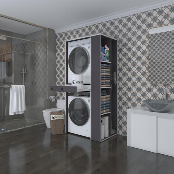 Kenzlife çamaşır-kurutma makinesi dolabı bacce sağ gri 187*090*60 çekmeceli banyo - Image 1