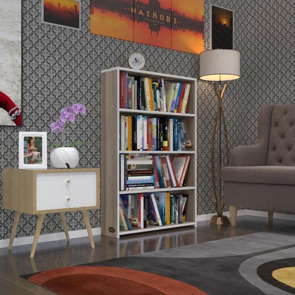 Kenzlife kitaplık süper ga 120*80*19 crd 4 katlı tek bölme ofis mutfak banyo dolabı arkalıksız - Image 1