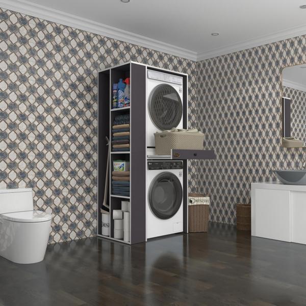 Kenzlife çamaşır-kurutma makinesi dolabı bacce sol gri 187*090*60 çekmeceli banyo - Image 1