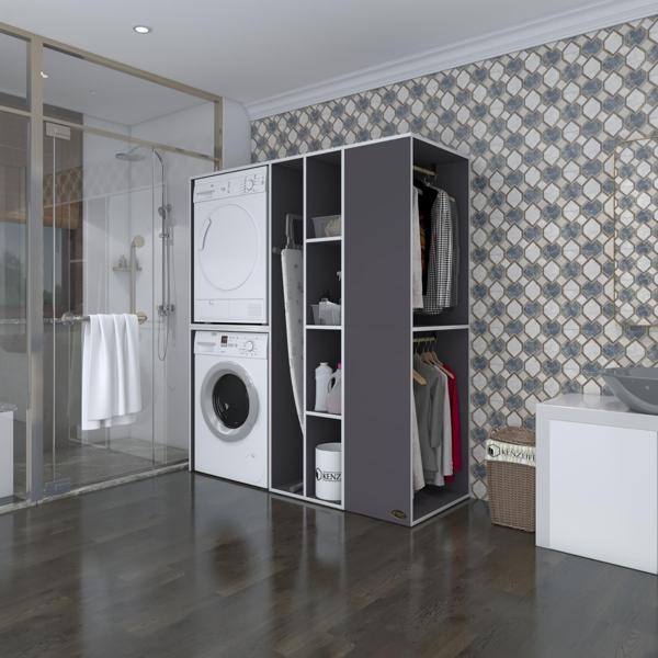 Kenzlife çamaşır-kurutma makinesi dolabı ve giysi dolabı kazvini sağ gri 180*160*60  banyo - Image 1