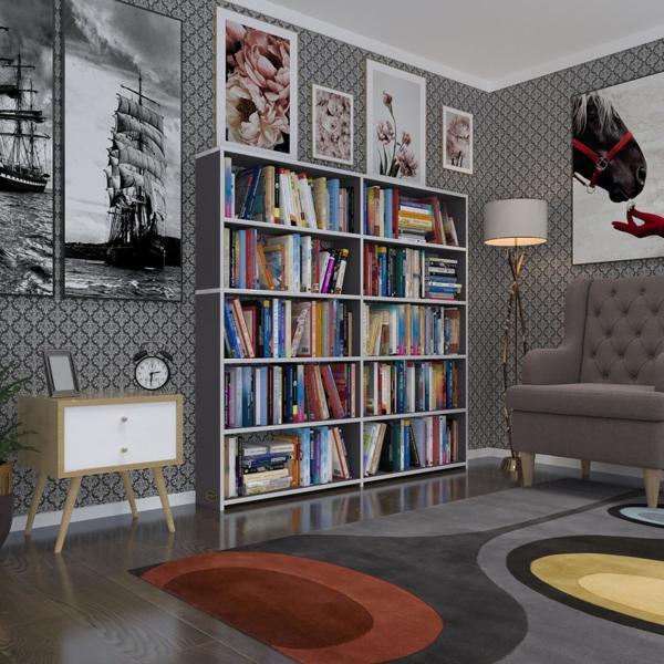 Kenzlife kitaplık süper ga 150*160*19 gri 5 katlı 2 bölme çift bölme opsiyonlu ofis mutfak banyo dolabı arkalıksız - Image 1