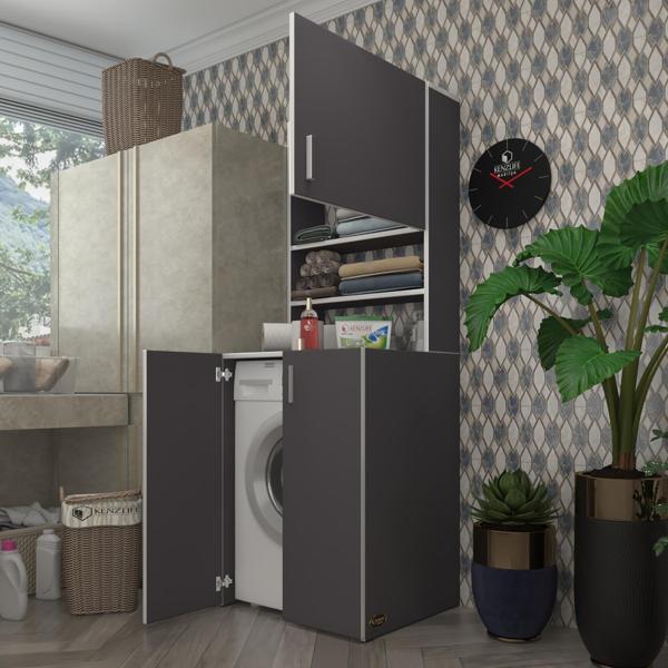 Kenzlife çamaşır makinesi dolabı kasparov gri 180*066*55-20 banyo kapaklı arkalıksız - Image 1