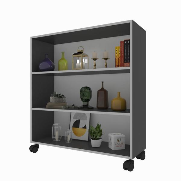 Kenzlife kitaplık beril 108*090*020 gri tekerlekli mutfak dolabı banyo ofis ayakkabılık kiler - Image 1