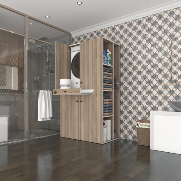 Kenzlife çamaşır-kurutma makinesi dolabı biruni crd 187*110*60 çekmeceli raflı banyo - Image 1