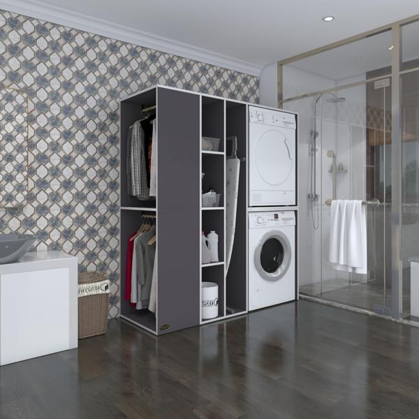 Kenzlife çamaşır-kurutma makinesi dolabı ve giysi dolabı kazvini sol gri 180*160*60  banyo - Image 1