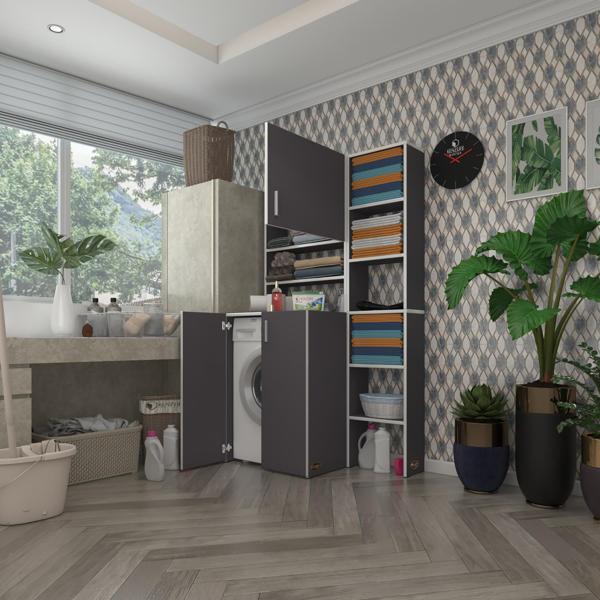 Kenzlife çamaşır makinesi dolabı kasparovmaks gri 180*096*55-20 banyo kapaklı arkalıksız - Image 1