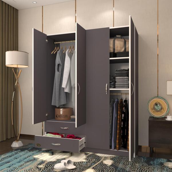 Kenzlife gardırop 4 kapaklı kapılı 2 çekmeceli orkide gri 180*120*42 gardolap dolap - Image 1