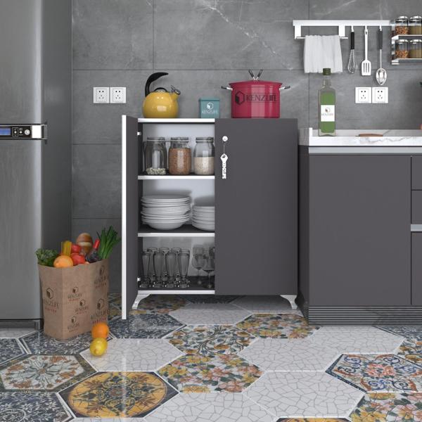 Kenzlife 2 kapılı dolap çilem 088*070*032 gri kilitli ayaklı banyo mutfak ofis kitaplık ayakkabılık kiler - Image 1