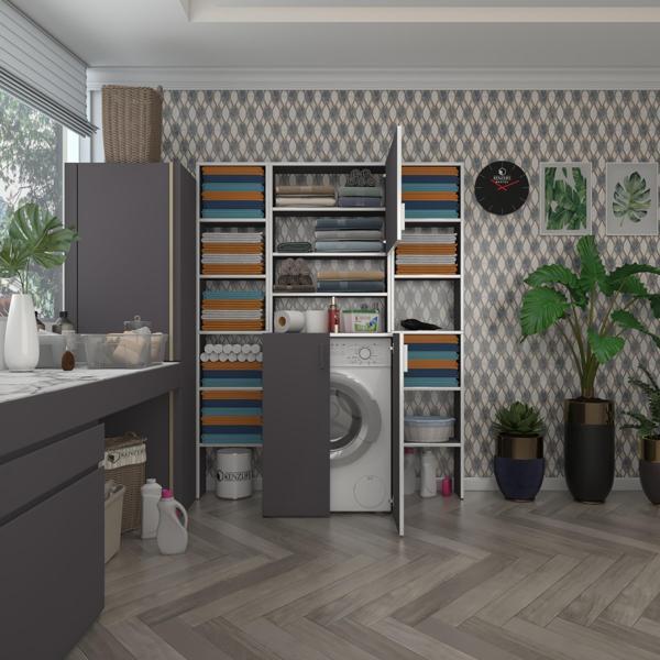 Kenzlife çamaşır makinesi dolabı kasparovmaksduble gri 180*126*55-20 banyo kapaklı arkalıksız - Image 1