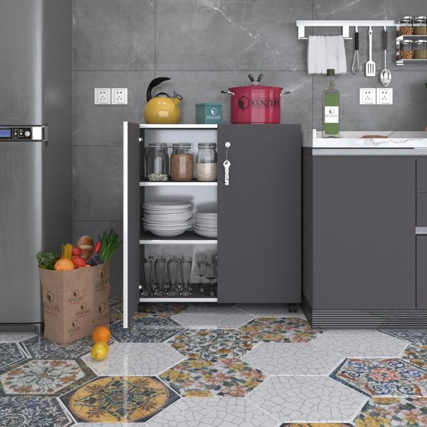 Kenzlife 2 kapılı dolap çilem 088*070*032 gri kilitli tekerlekli banyo mutfak ofis kitaplık ayakkabılık kiler - Image 1