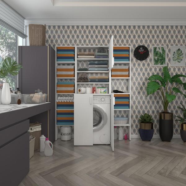 Kenzlife çamaşır makinesi dolabı kasparovmaksdublemdf byz 180*126*55-20 % 100 mdf full mdf banyo kapaklı arkalıksız - Image 1