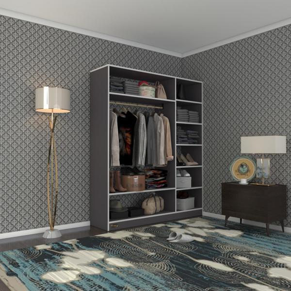 Kenzlife giysi dolabı dursun 180*150*40 gri gardırop - Image 1