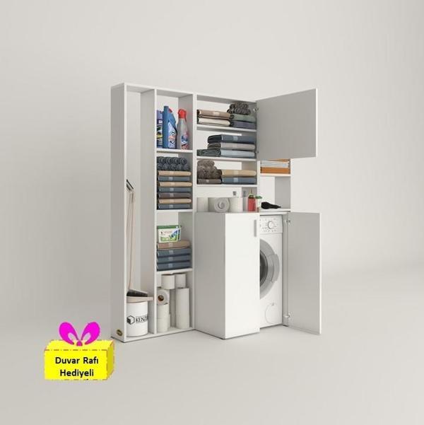 Kenzlife çamaşır makinesi dolabı kasparovmega byz kurutma dolabı + tekli duvar rafı hediyeli - Image 1